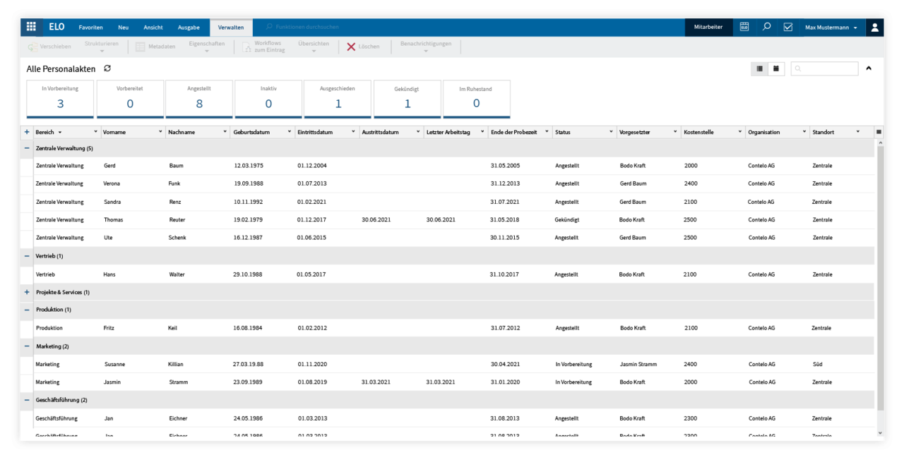 Ein Screenshot von der Software-Lösung ELO Personnel File